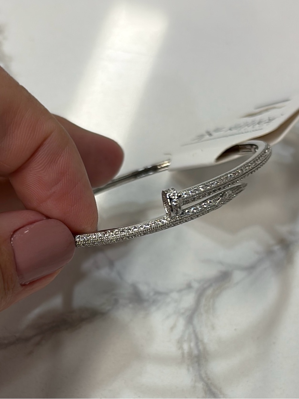 Sterling Silver Crystal-Accented Bangle Bracelet in Silver